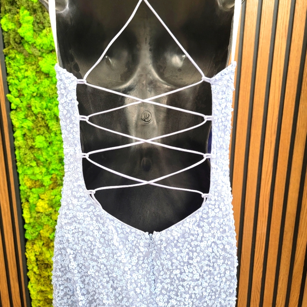 V-neckline Sequin Beaded Lace Up Tie Open Back Prom Dress Primavera size 10 - Picture 9 of 14